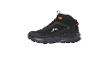 Chaussure de randonnée noire imperméable avec des accents orange et une semelle robuste.