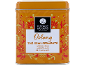 Thé oolong semi-fermenté au caramel dans une boîte orange décorée.