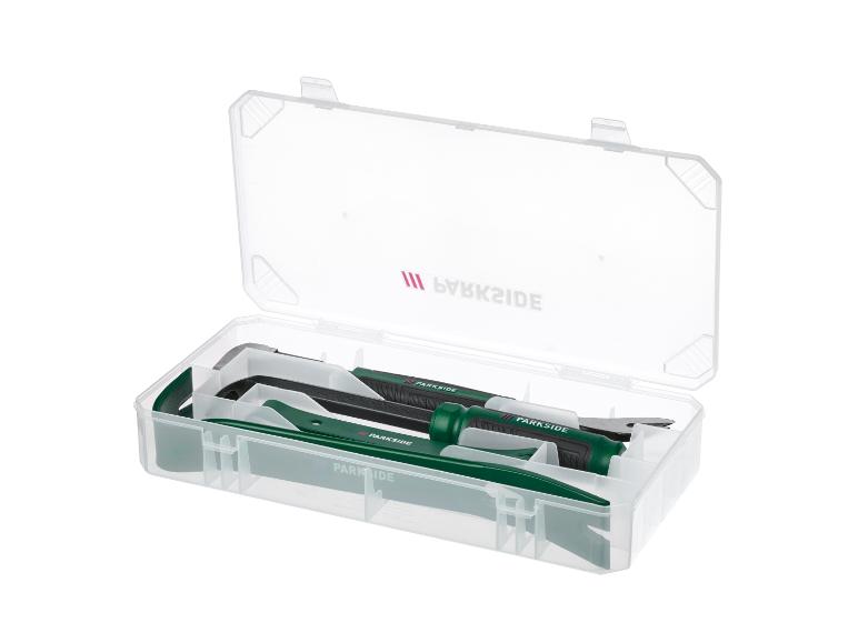 Ensemble d'outils Parkside dans un boîtier en plastique transparent.