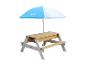Table de pique-nique en bois pour enfants avec parasol bleu et blanc