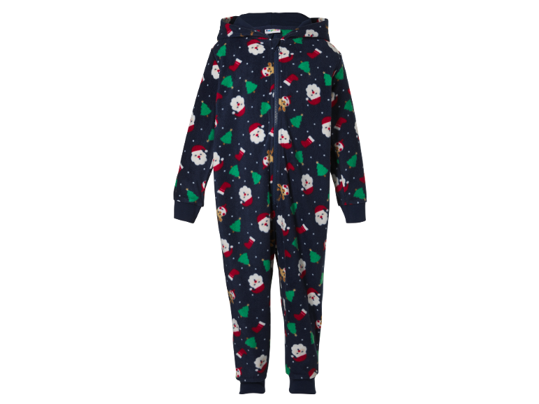 Combinaison en polaire bleu marine pour enfant avec capuche et motifs de Noël