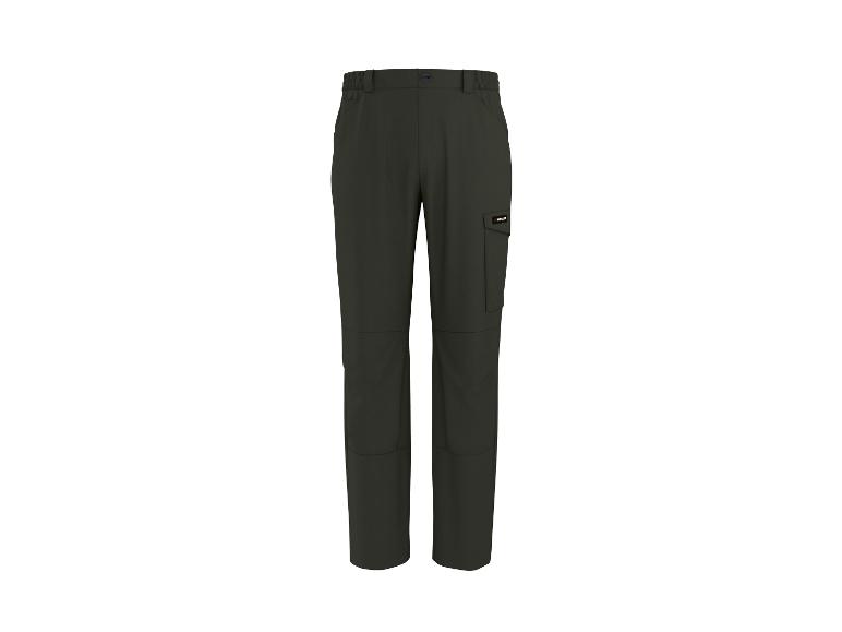Pantalon cargo homme vert foncé avec renforts aux genoux et poche latérale.