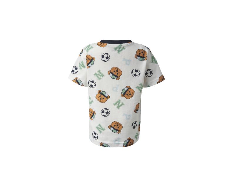 T-shirt blanc pour enfants avec imprimé ours en peluche, ballons de football et lettres.