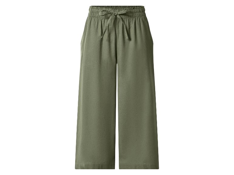 Pantalon large vert olive avec taille élastique et cordon de serrage.