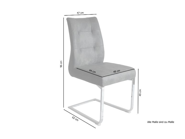 Dimensions d'une chaise grise en velours avec piétement chromé.