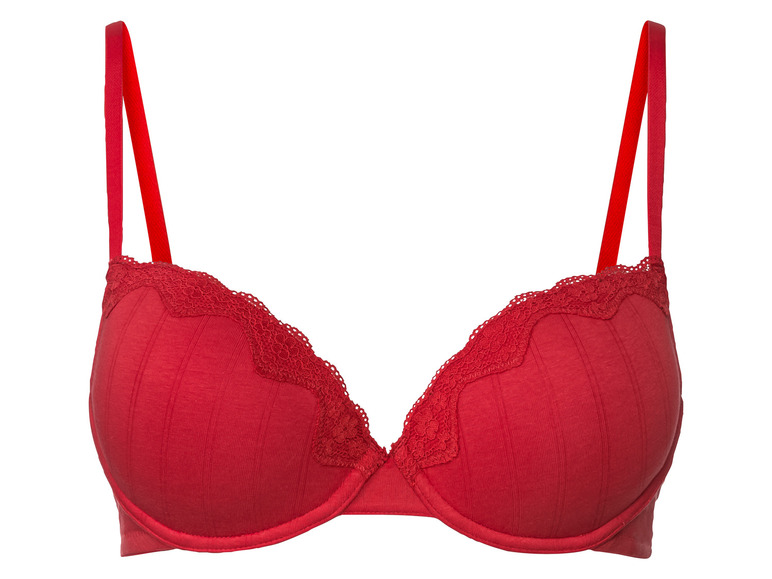 Un soutien-gorge rouge avec de la dentelle.