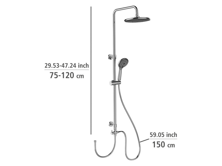 Un ensemble de douche chromé avec une pomme de douche pluie et une douchette.