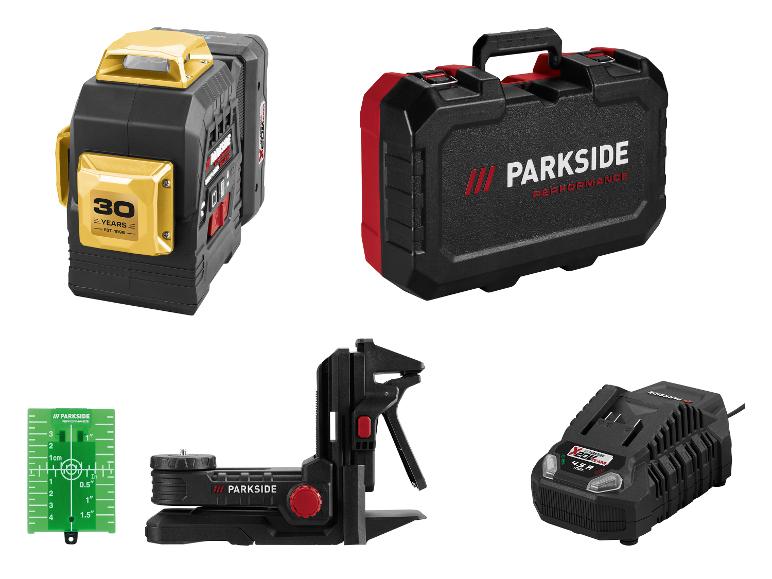 Niveau laser, mallette, instrument de mesure, support et chargeur.