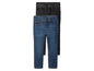 Deux paires de jeans, un bleu foncé et un noir.