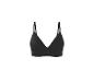 Bralette noire côtelée à fines bretelles sur fond blanc.