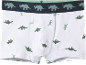 Boxers blancs pour garçon avec motif dinosaures verts et ceinture élastique.