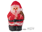 Figurine lumineuse du Père Noël en costume rouge avec barbe blanche, connectée à un boîtier de piles blanc.