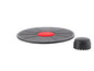 Un disque d'équilibre noir et un bouchon noir avec un cercle rouge.