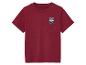 T-shirt rouge pour enfant avec poche et dessin de raton laveur.