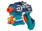 Pistolet jouet bleu et vert avec des fléchettes orange, marqué 'MODEL' et 'RAPID FIRE'.