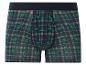 Boxers bleus à carreaux vert et blanc.