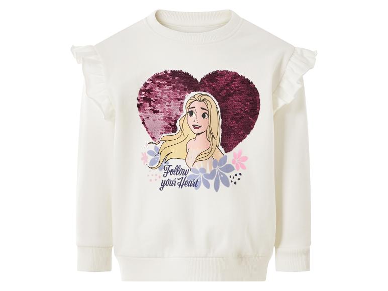 Sweat-shirt blanc pour enfant avec cœur à paillettes, imprimé princesse et texte 'Follow your Heart'.