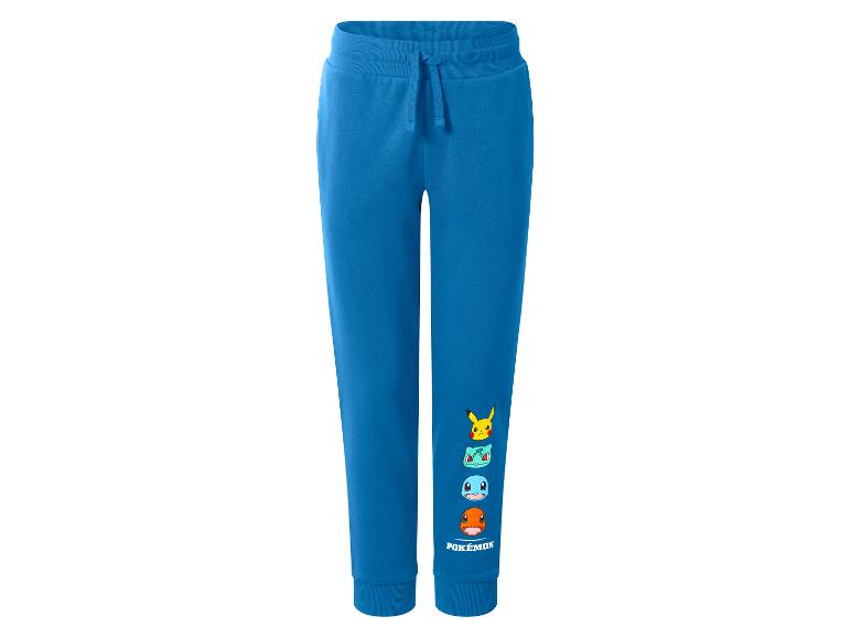 Pantalon de survêtement bleu pour enfants avec imprimés de personnages de dessins animés sur la jambe.