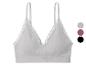 Bralette gris en dentelle, avec options de couleur : gris, rose et noir.