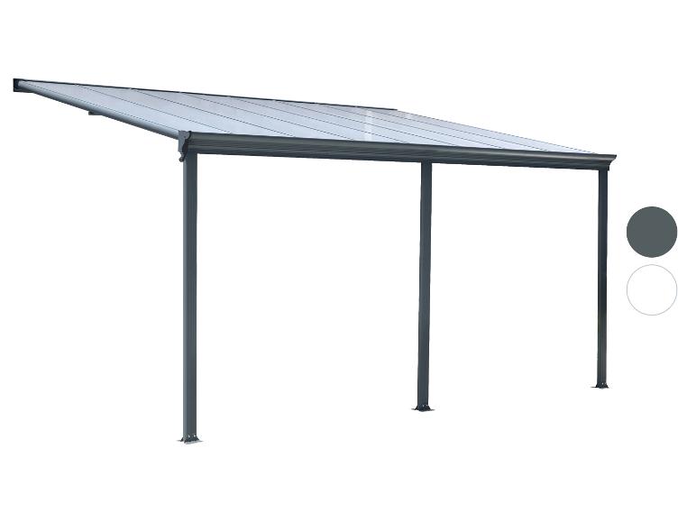 Abri de voiture gris avec toit transparent et trois poteaux de support
