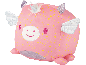 Peluche licorne rose avec des étoiles et des ailes.