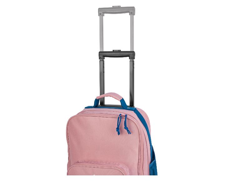 Sac à roulettes rose et bleu marine pour enfant.