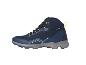 Une chaussure de randonnée imperméable bleu marine avec des accents jaunes.