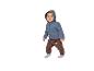 Tout-petit en sweat à capuche bleu et pantalon matelassé marron.