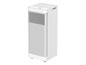 Un purificateur d'air blanc avec une grille à l'avant.