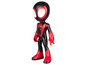 Une figurine Spider-Man noire et rouge avec une araignée rouge sur la poitrine.
