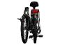 Vélo électrique pliant noir avec feux avant et arrière, vu de l'arrière.