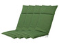 Quatre coussins verts pour chaises de jardin.