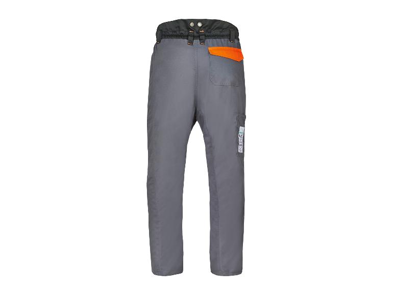 Pantalon de travail gris avec un accent orange sur la poche arrière