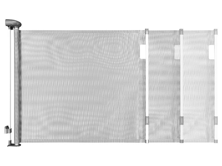 Barrière de sécurité grise pliable pour enfants.