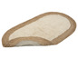Un tapis rond avec une bordure en jute beige.