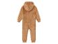 Une combinaison bébé de couleur marron avec une capuche.