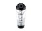 Bouteille shaker électrique transparente avec couvercle et base noirs, montrant l'eau tourbillonnante.