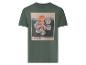 T-shirt vert avec un imprimé floral abstrait coloré et du texte