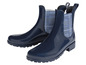 Deux paires de bottes de pluie bleues à carreaux.