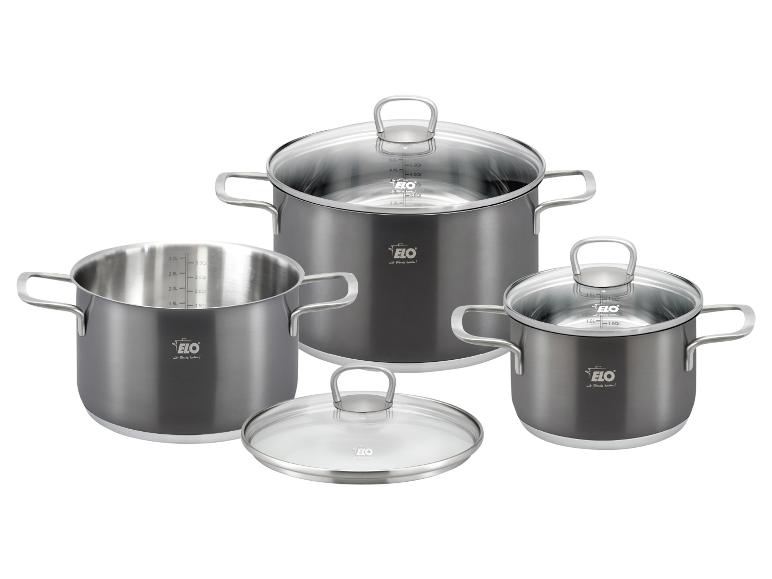Trois casseroles ELO avec couvercles en verre.