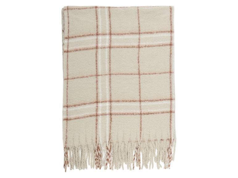 Plaid à carreaux beige avec franges