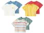 T-shirts bébé à manches courtes bleus, blancs avec soleil, jaunes avec 'HAPPY DAY!', rouges, verts et rayés.