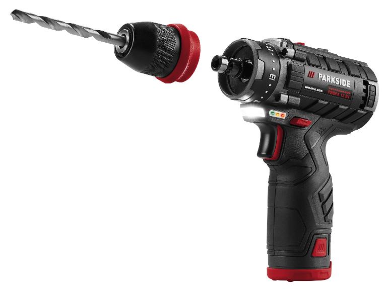 Perceuse-visseuse Parkside Performance PBSPA 12 E4 avec mandrin amovible et foret.