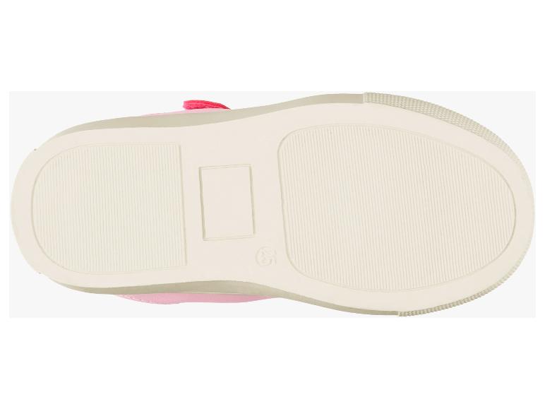 Chaussure enfant rose avec semelle blanche et taille 23 imprimée sur la semelle.
