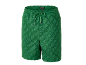 Shorts éponge verts avec un motif de texte répété.