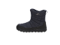 Bottes de neige bleu foncé matelassées avec un logo de montagne.