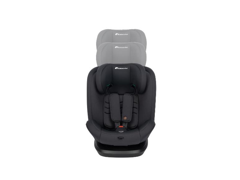 Siège auto noir pour enfant avec appui-tête réglable sur fond blanc.
