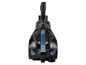 Un aspirateur Silvercrest noir avec une poignée bleue.