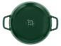Cocotte ronde verte avec poignées et icônes de plaque de cuisson