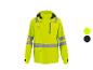 Veste jaune haute visibilité avec bandes réfléchissantes et options de couleur.